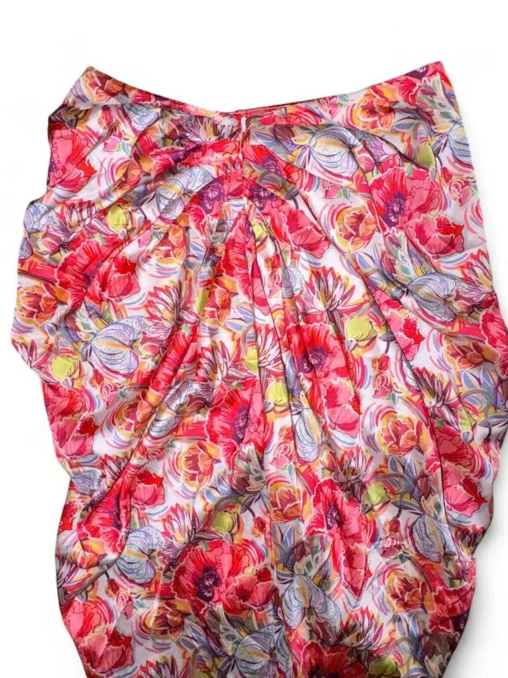 SHEIN BAE Ruched Split Thigh Floral Satin Skirt, Large NWT
